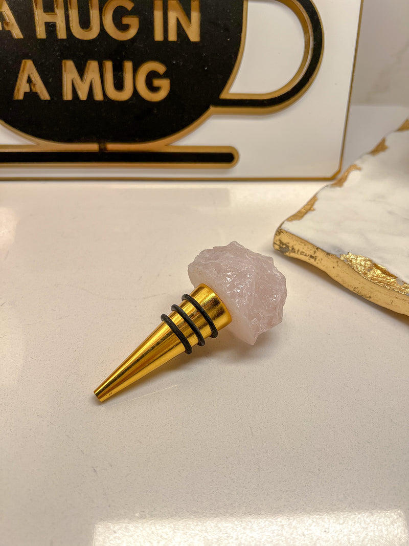 Bottle Stopper with Pink Agate Stone