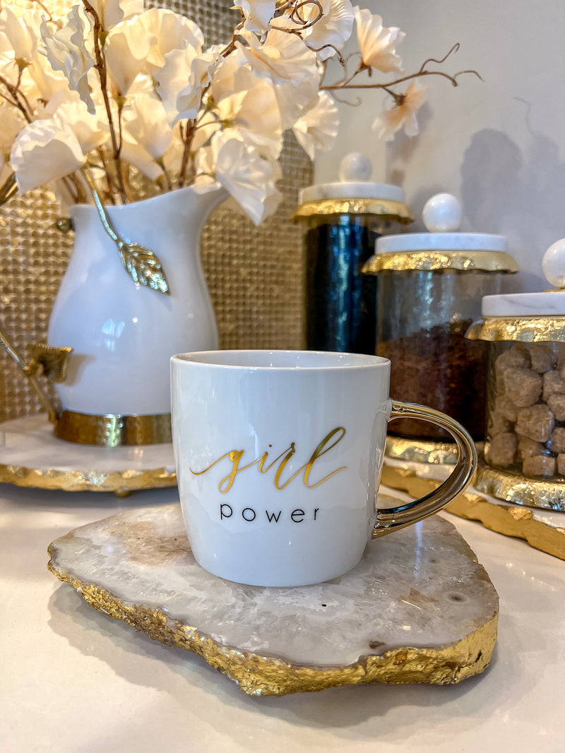 "Girl Power" Coffee Mug with Gold Handle