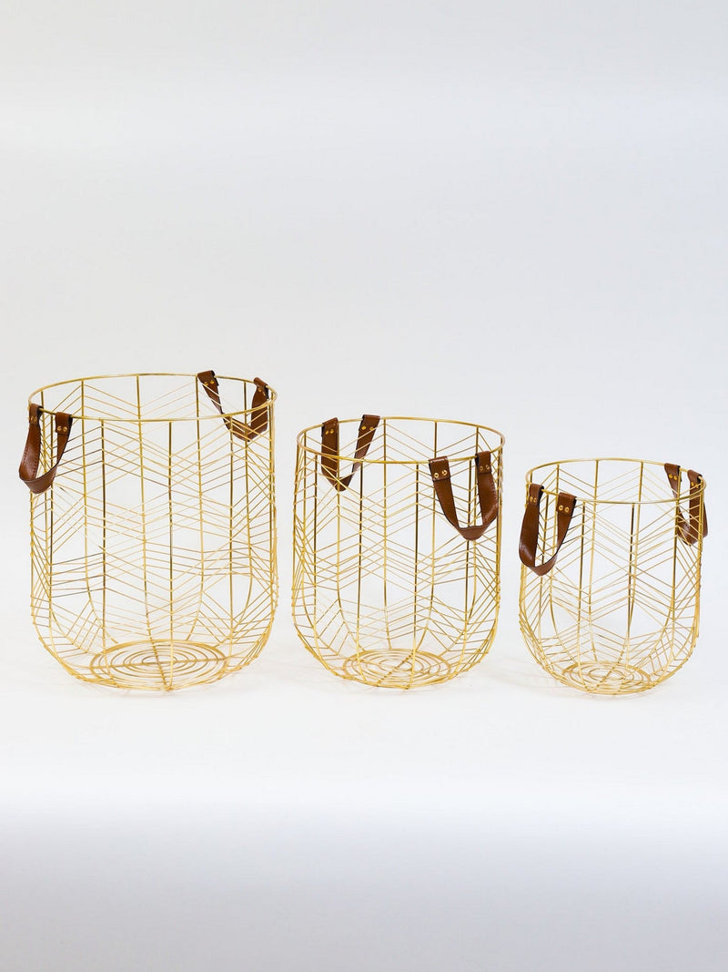 Set of 3 Gold Metal Storage Baskets