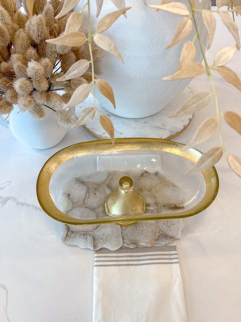 Long Footed Gold & Glass Tray