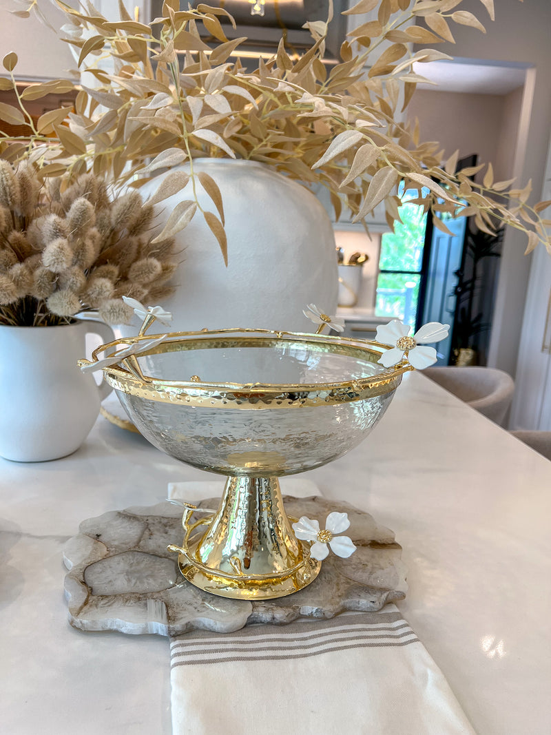 Gold Footed Glass Bowl from The White Jeweled Flower Collection
