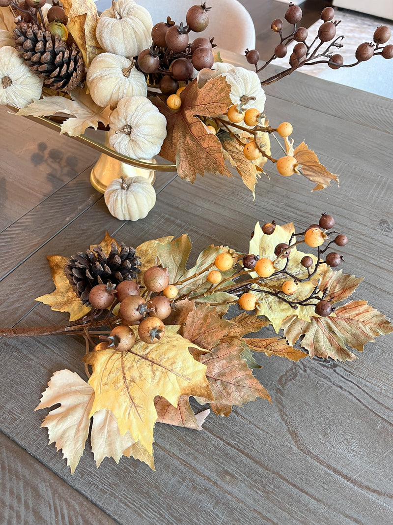 30" Maple Leaf Stem with Berries and Pinecone Details