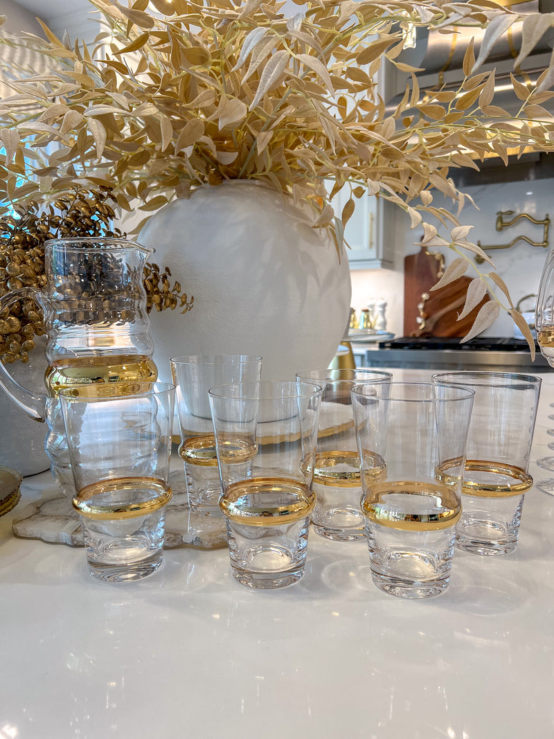 Set of 6 Glasses with Gold Stripe Design