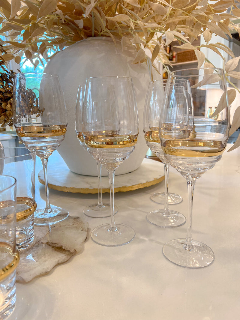 Set of 6 Glasses with Gold Stripe