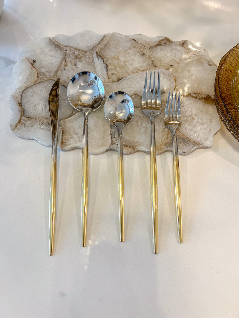 20 Piece Silver Flatware Set with Graduated Gold Handles - Service for 4