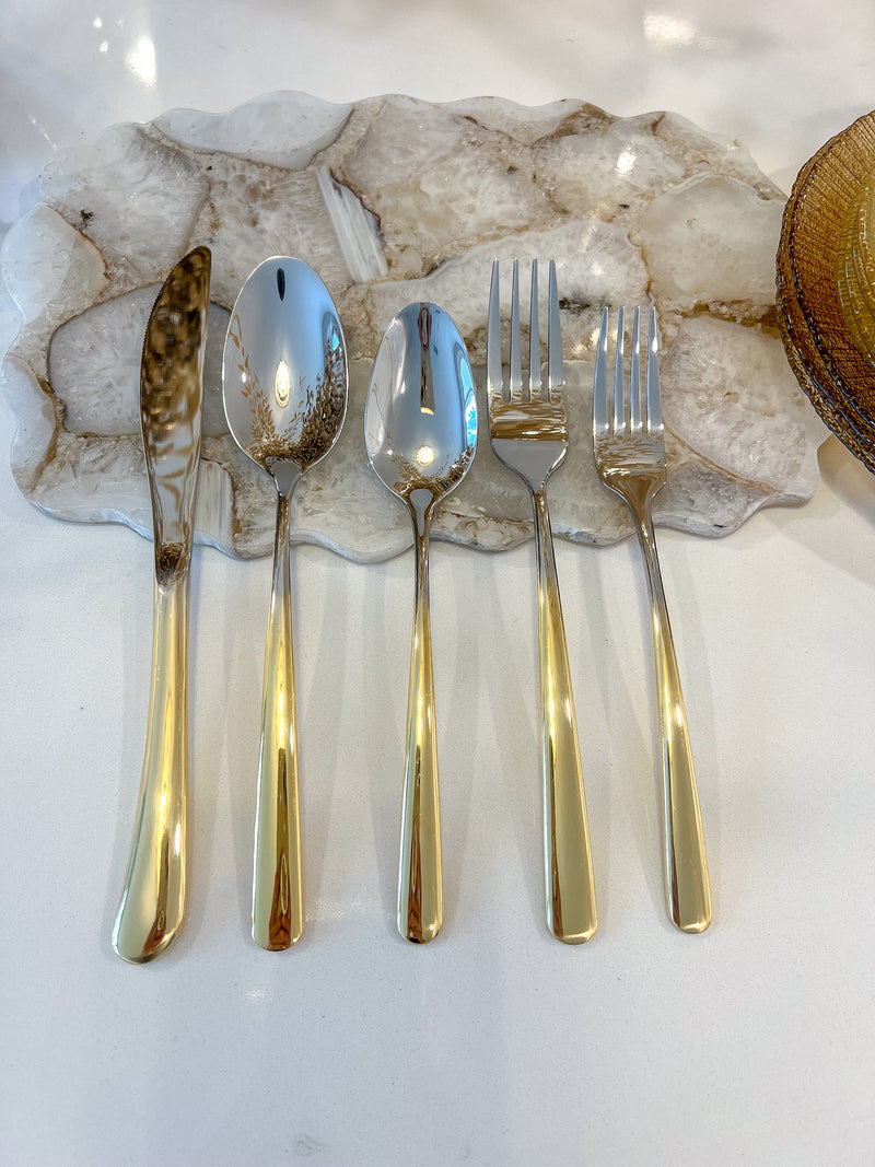 20 Piece Silver Flatware Set with Graduated Gold Handles