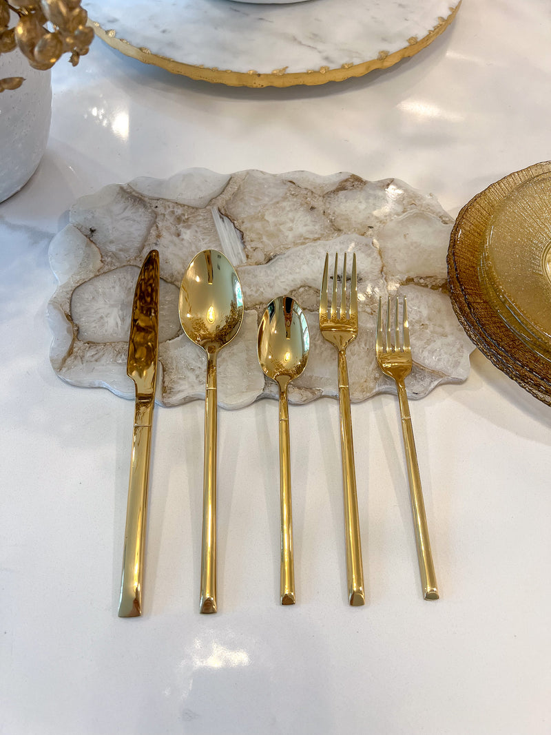 20 Pc Flatware Set Gold with Twisted Handles - Service for 4