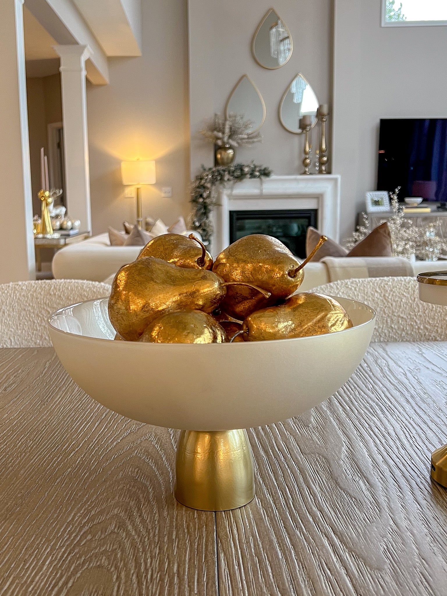 Large White & Gold Glass Bowl