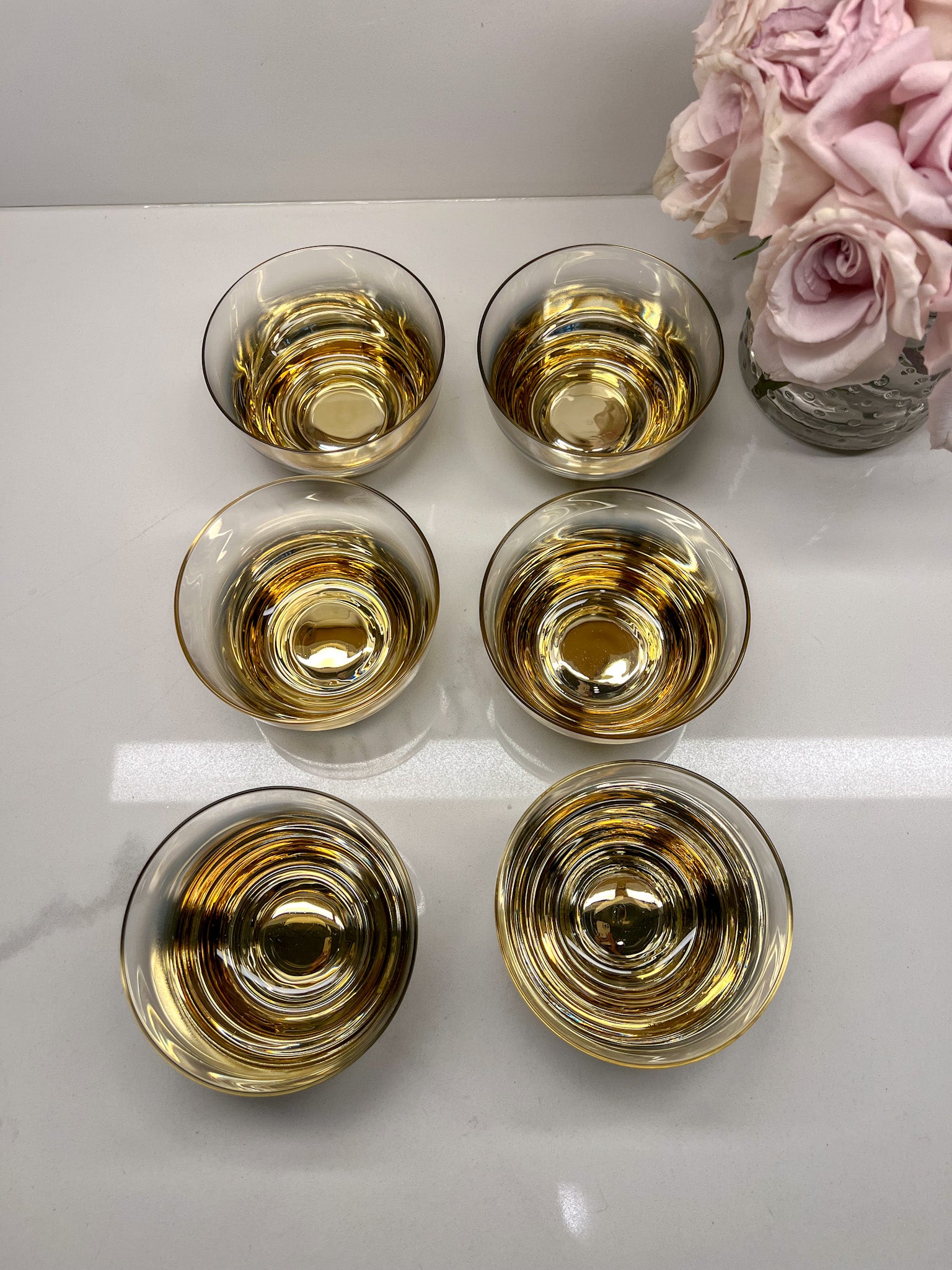 Set of 6 Dessert Bowls with Gold Ombre Design