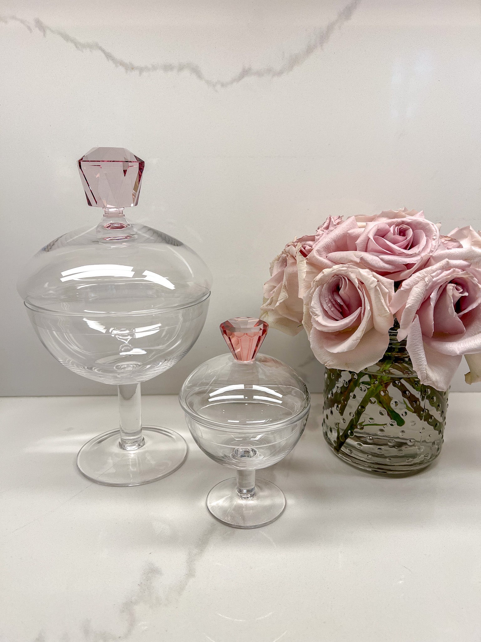 Glass Footed Jar with Diamond Shaped Handle (2 Colors/2 Sizes)