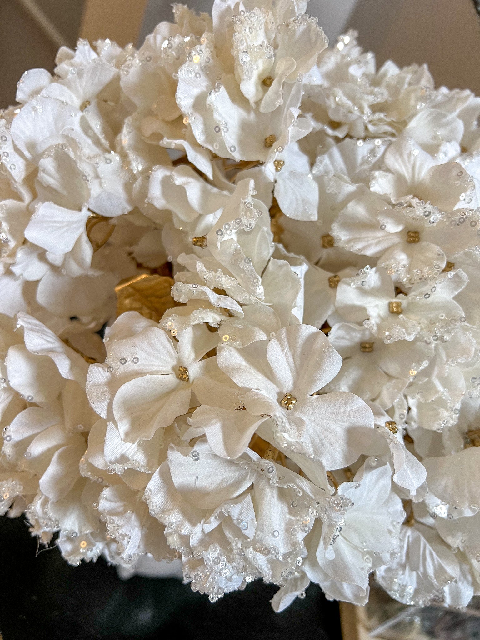 26" Gold & White Hydrangea Stem - Set of 2