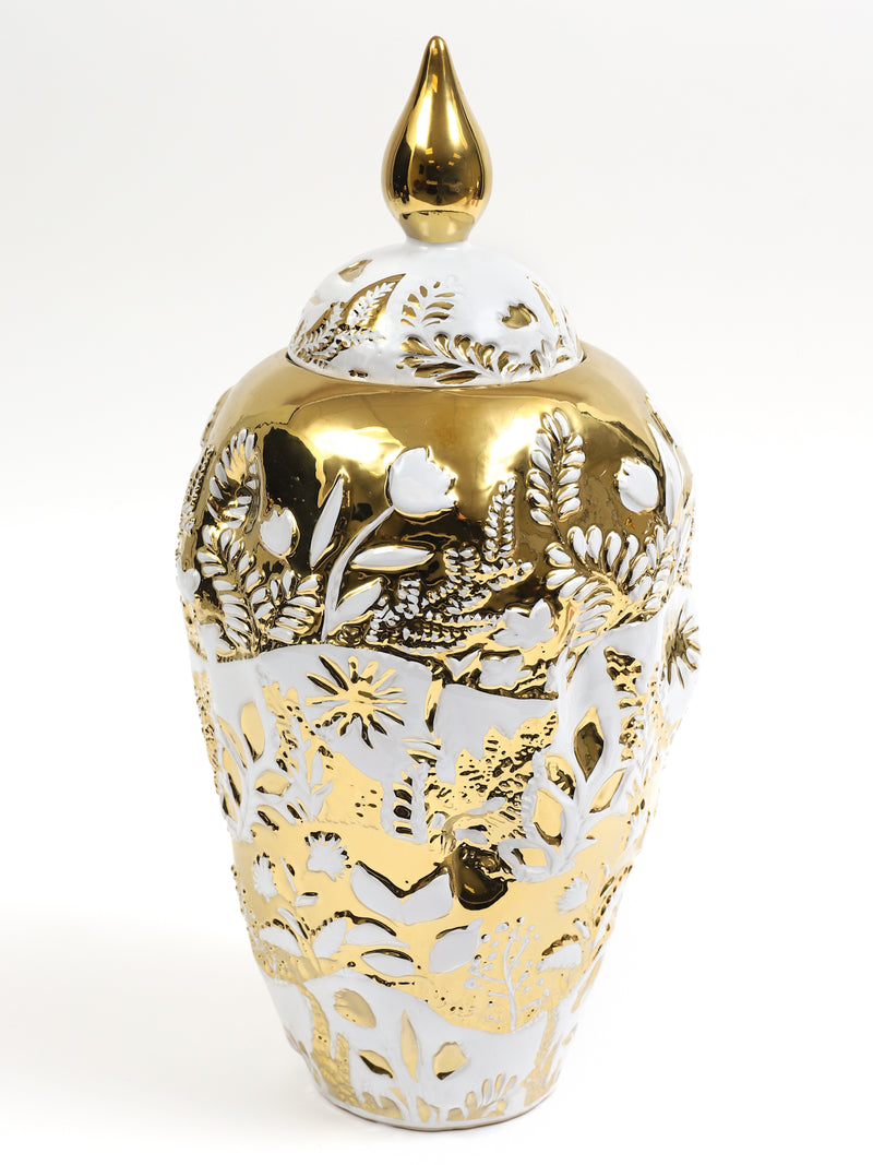Gold and White Detailed Ginger Jar (2 Sizes)