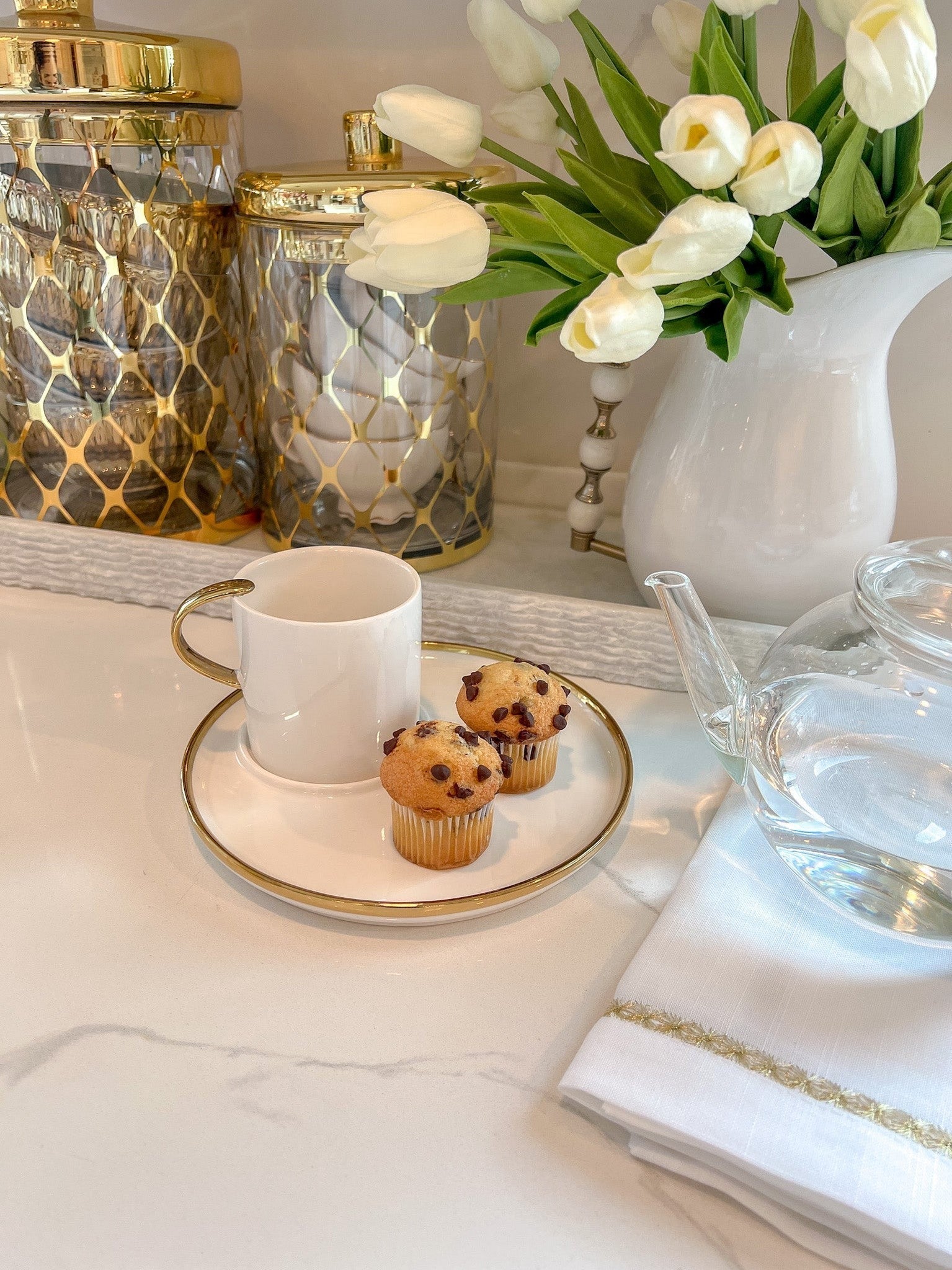 White with Gold Cappuccino Cup and Plate