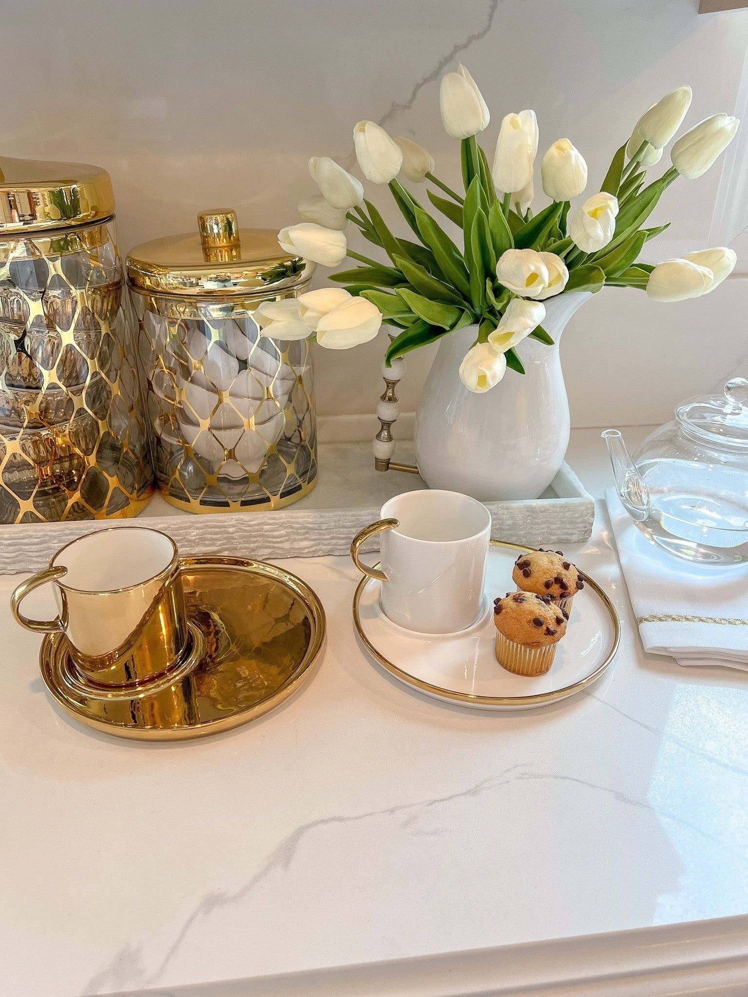 White with Gold Cappuccino Cup and Plate