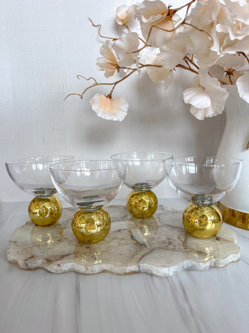 Set of 4 Dessert Bowls on Gold Ball Pedestal