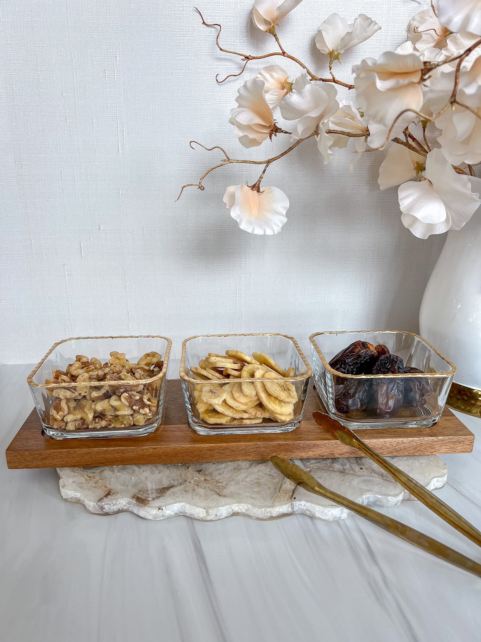 Three Section Divided Serving Tray with Bowls