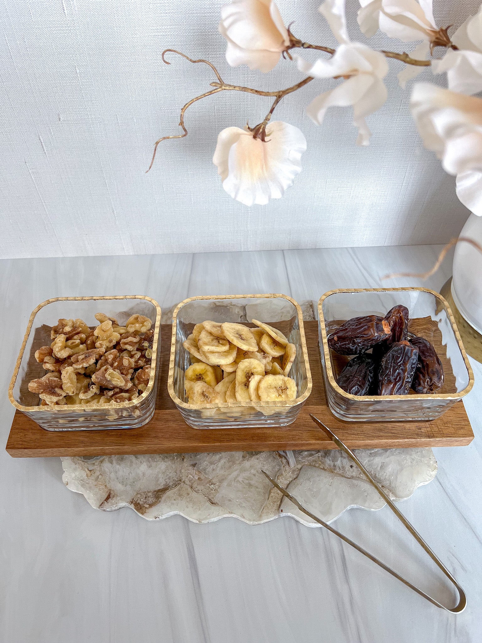 Three Section Divided Serving Tray with Bowls