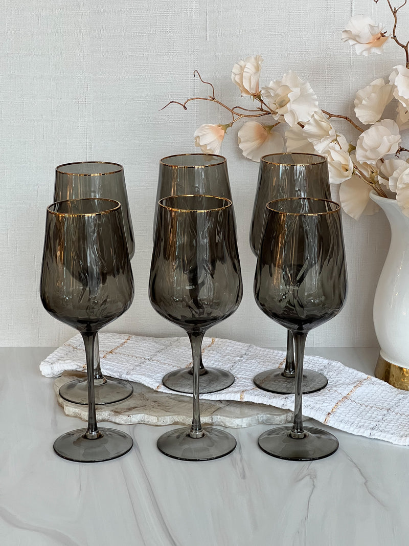 Set of 6  Smoked Goblet Glasses