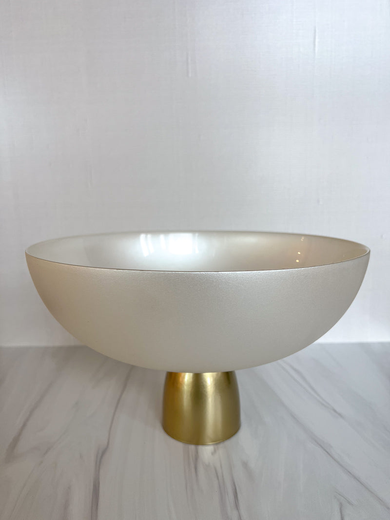 Large White & Gold Glass Bowl
