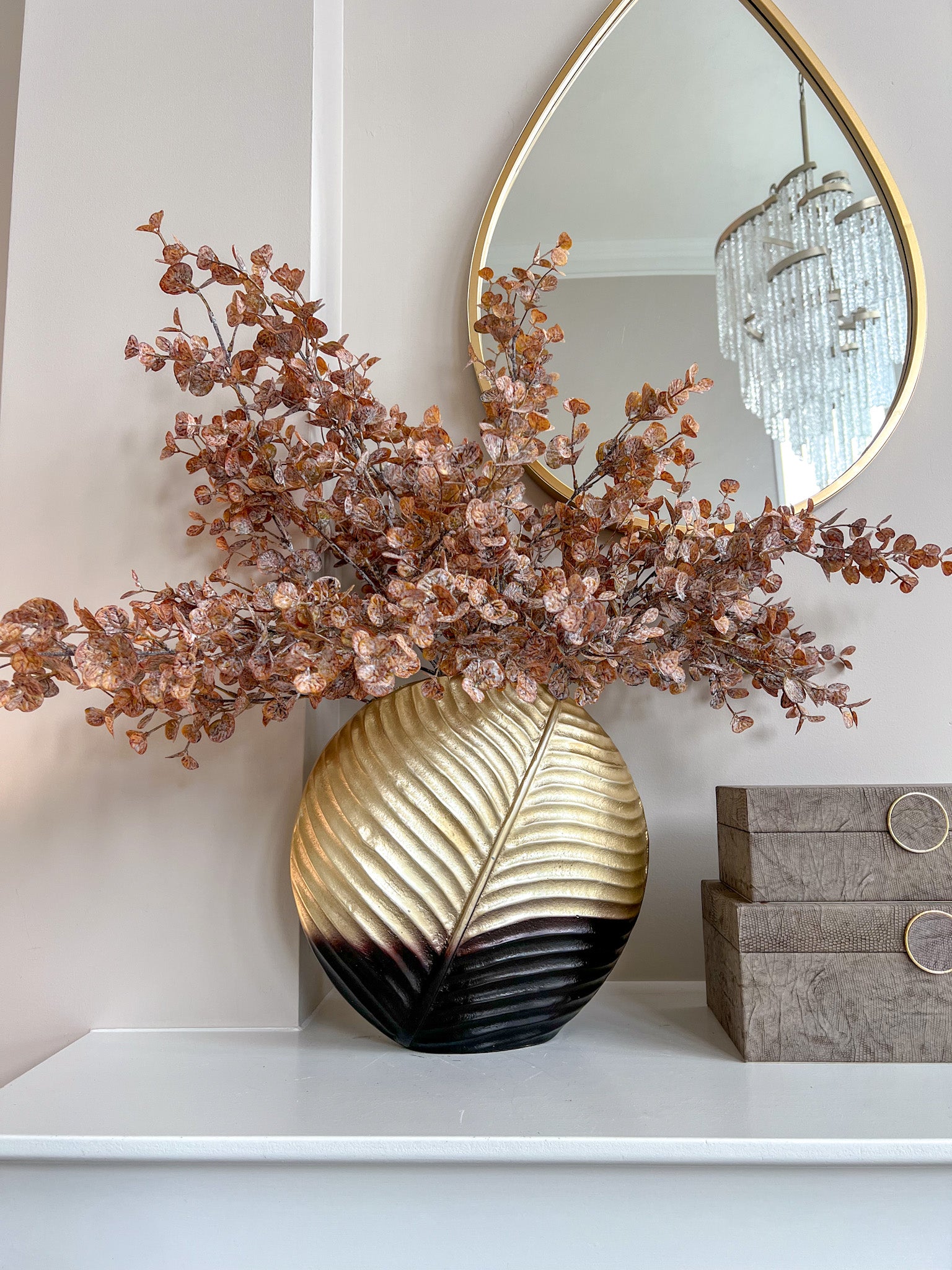 Two Tone Gold/Brown Metal Round Vase