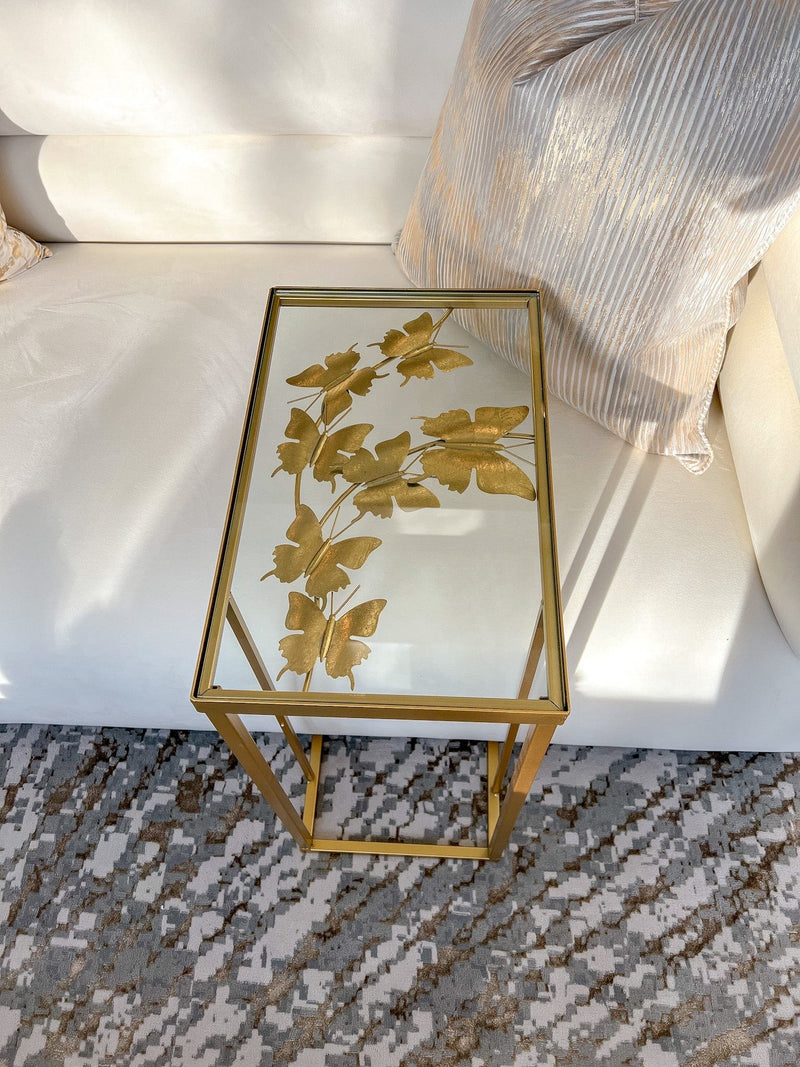 Gold Metal C Table with Butterfly Details