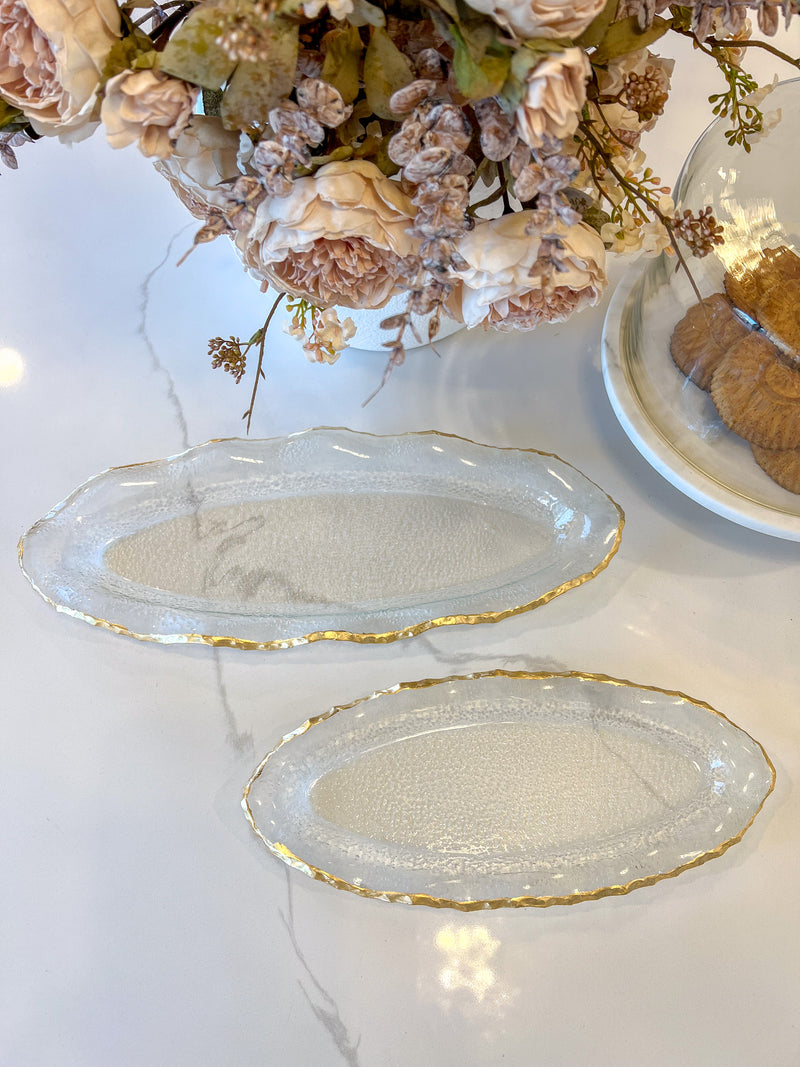 Glass Platter with Gold Scalloped Rim (2 Sizes)