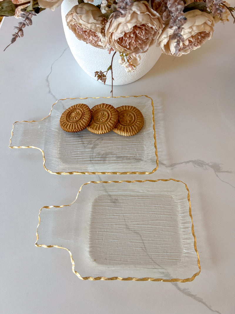Glass Square Tray with Gold Border and Handle (2 Sizes)