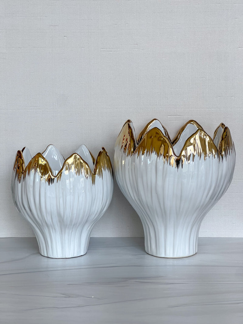 White and Gold Tulip Bowl Vase (3 Sizes)