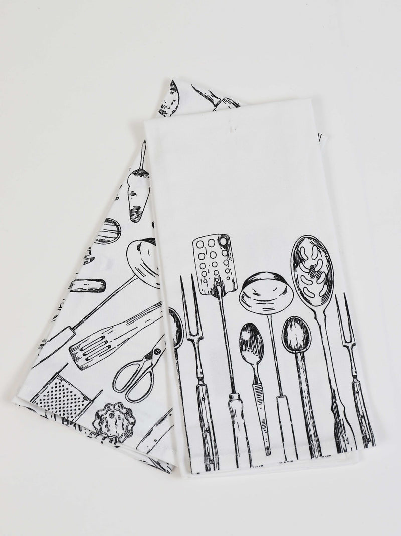 Set of 2 Black and White Kitchen Utensil Towels (3 Styles)