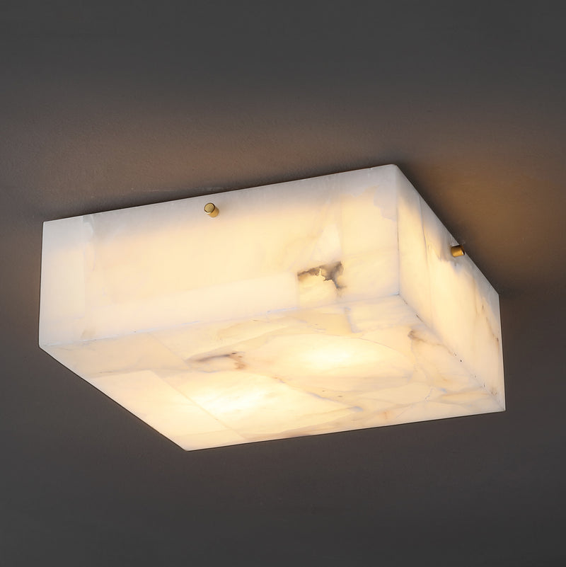 Elegant 13" 2-Light Modern Contemporary Alabaster/Iron Square LED Flush Mount