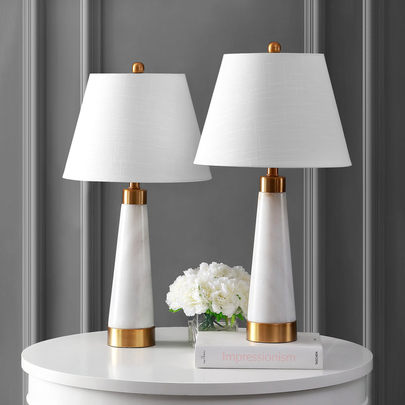 Set of 2 - 26.5" Marble/Iron Gold Modern Column Table Lamp