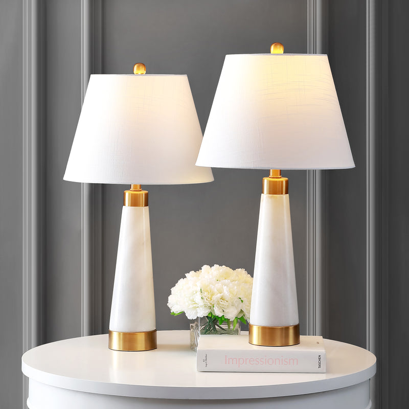 Set of 2 - 26.5" Marble/Iron Gold Modern Column Table Lamp