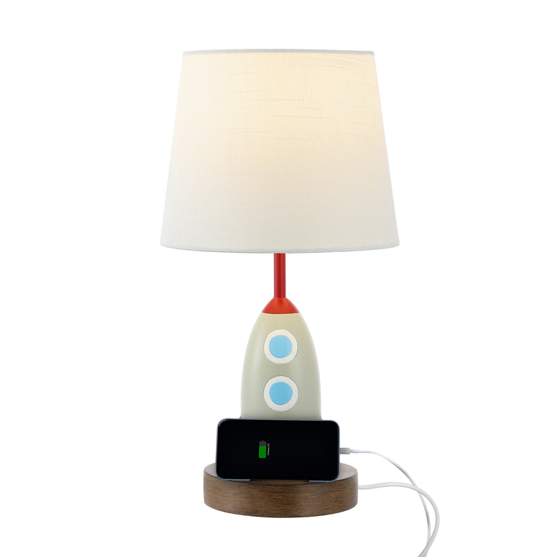 Rocket Ship 17.5" Style Iron/Resin Rocket LED Kids' Table Lamp with Phone Stand and USB Charging Port