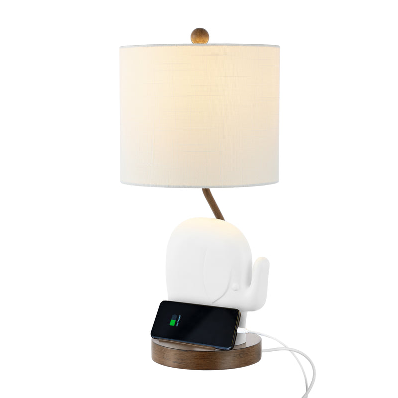Elephant Designer Iron/Resin Kids Table Lamp with Phone Stand and USB Charging Port