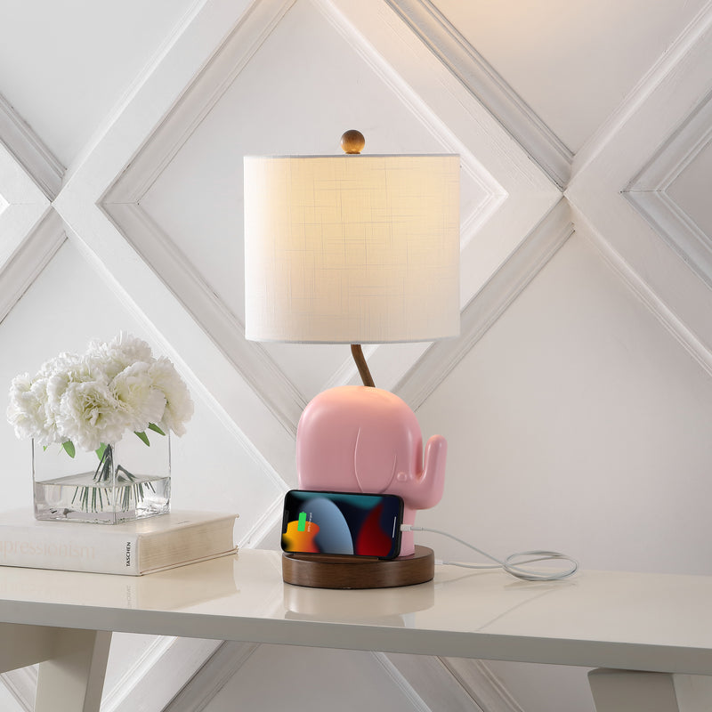 Elephant Designer Iron/Resin Kids Table Lamp with Phone Stand and USB Charging Port