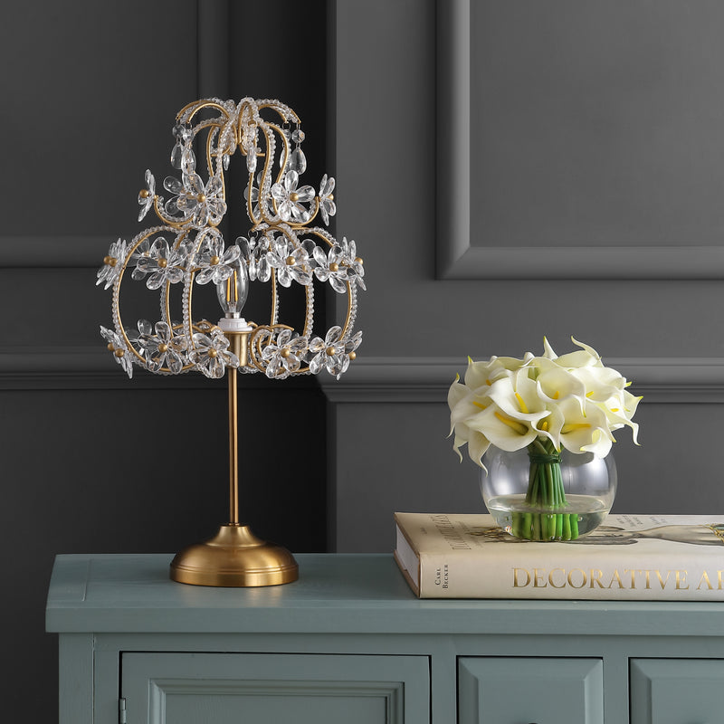 Crystal Flower Beaded Girandole Metal/Acrylic Table Lamp