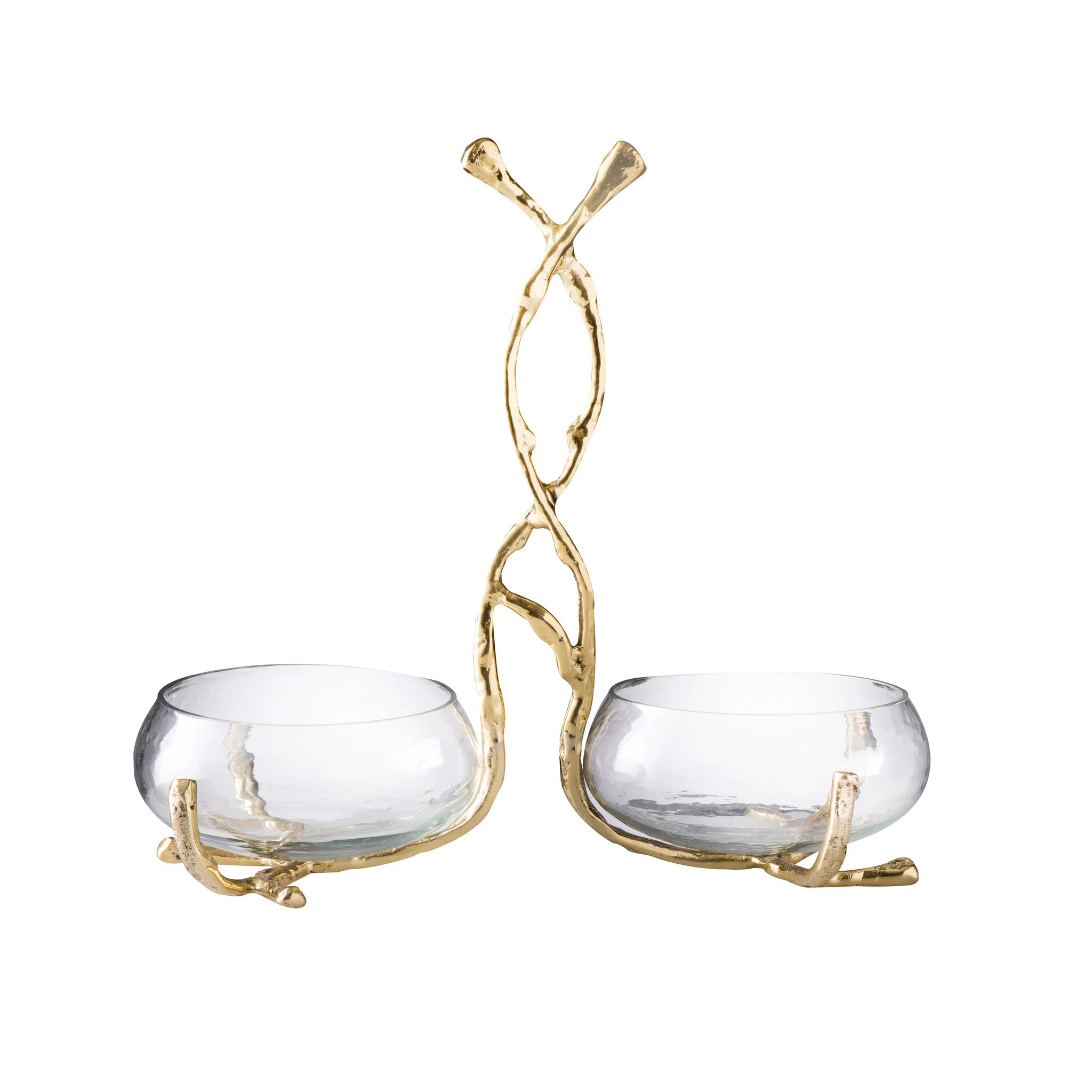 3 Sectional Glass Relish Dish with Gold Twig Design