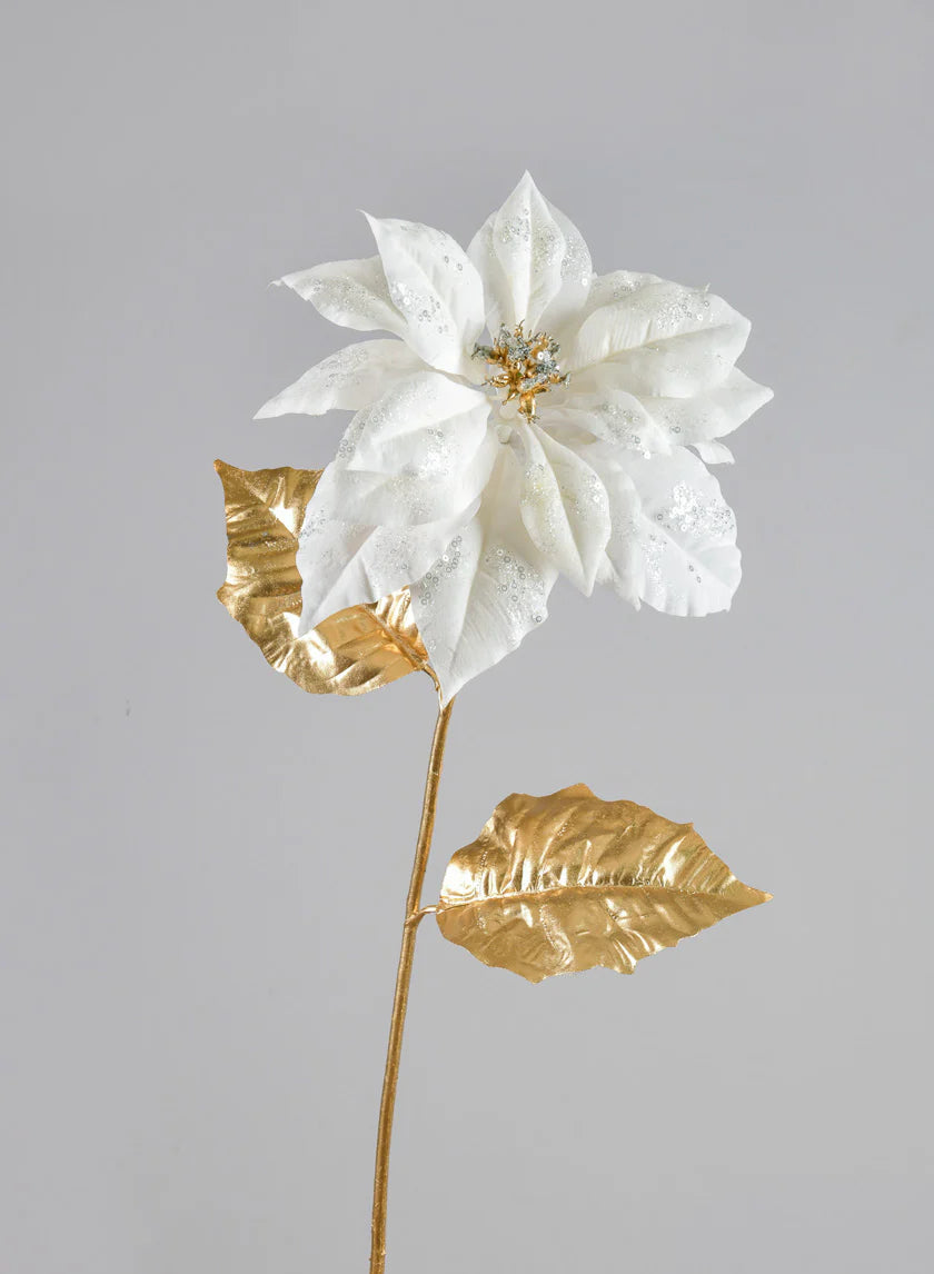 26" Gold & White Poinsettia Stem - Set of 2