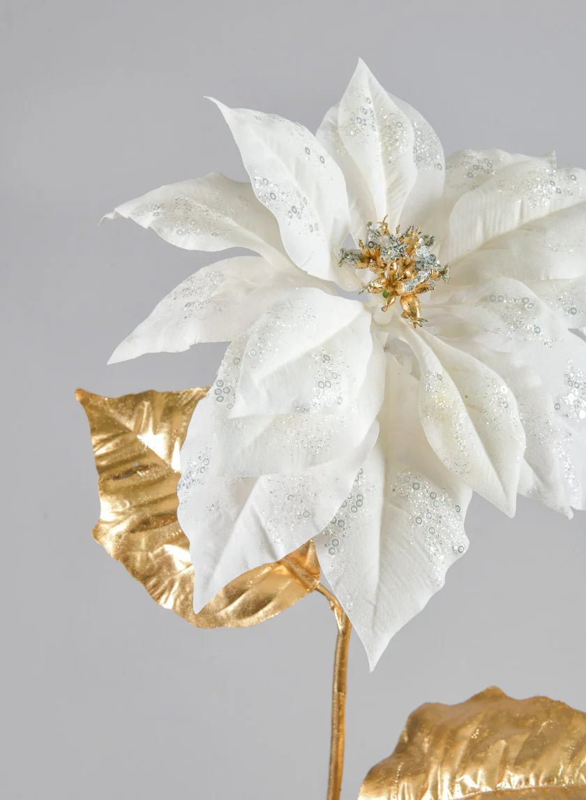 26" Gold & White Poinsettia Stem - Set of 2