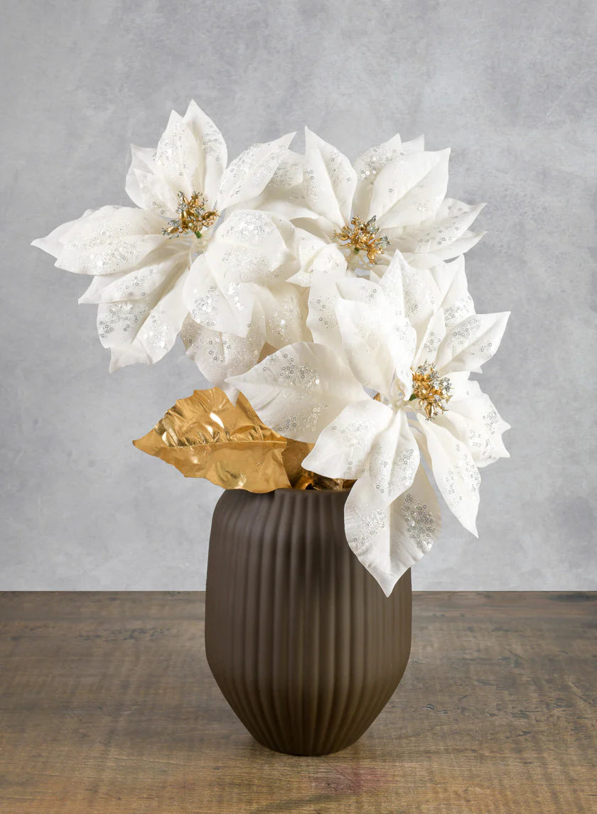 26" Gold & White Poinsettia Stem - Set of 2