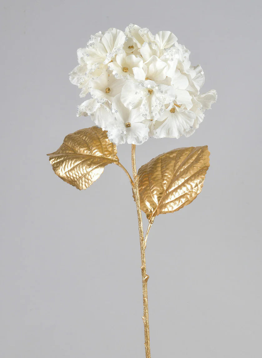 26" Gold & White Hydrangea Stem - Set of 2