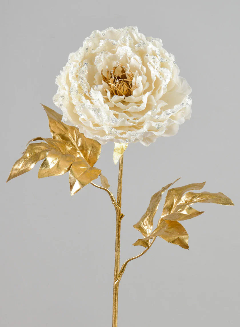 26" Gold & White Peony Stem - Set of 2