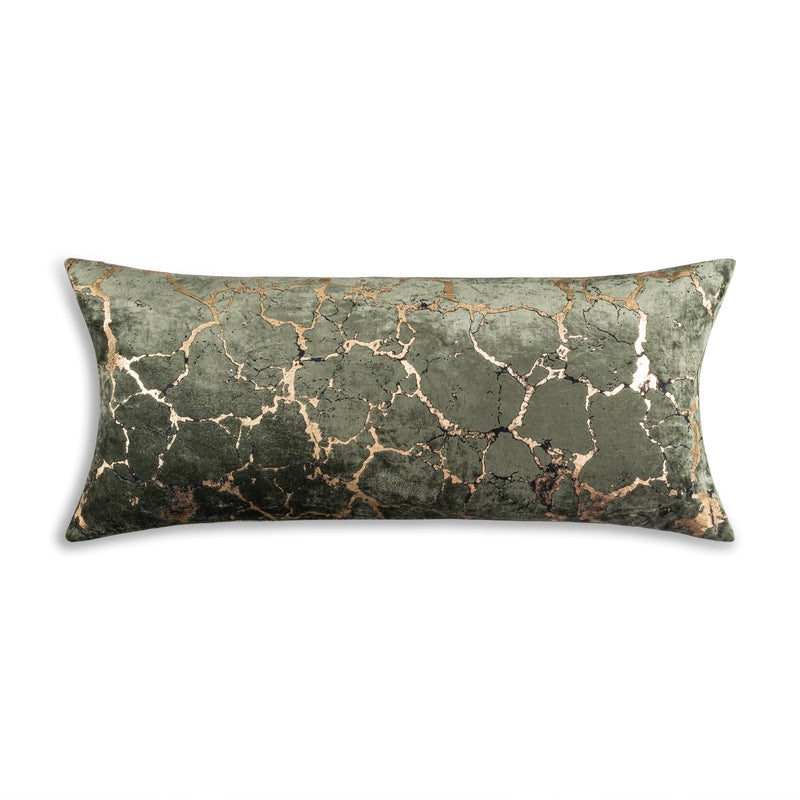 Mila Crackle Abstract Green Gold Pillow