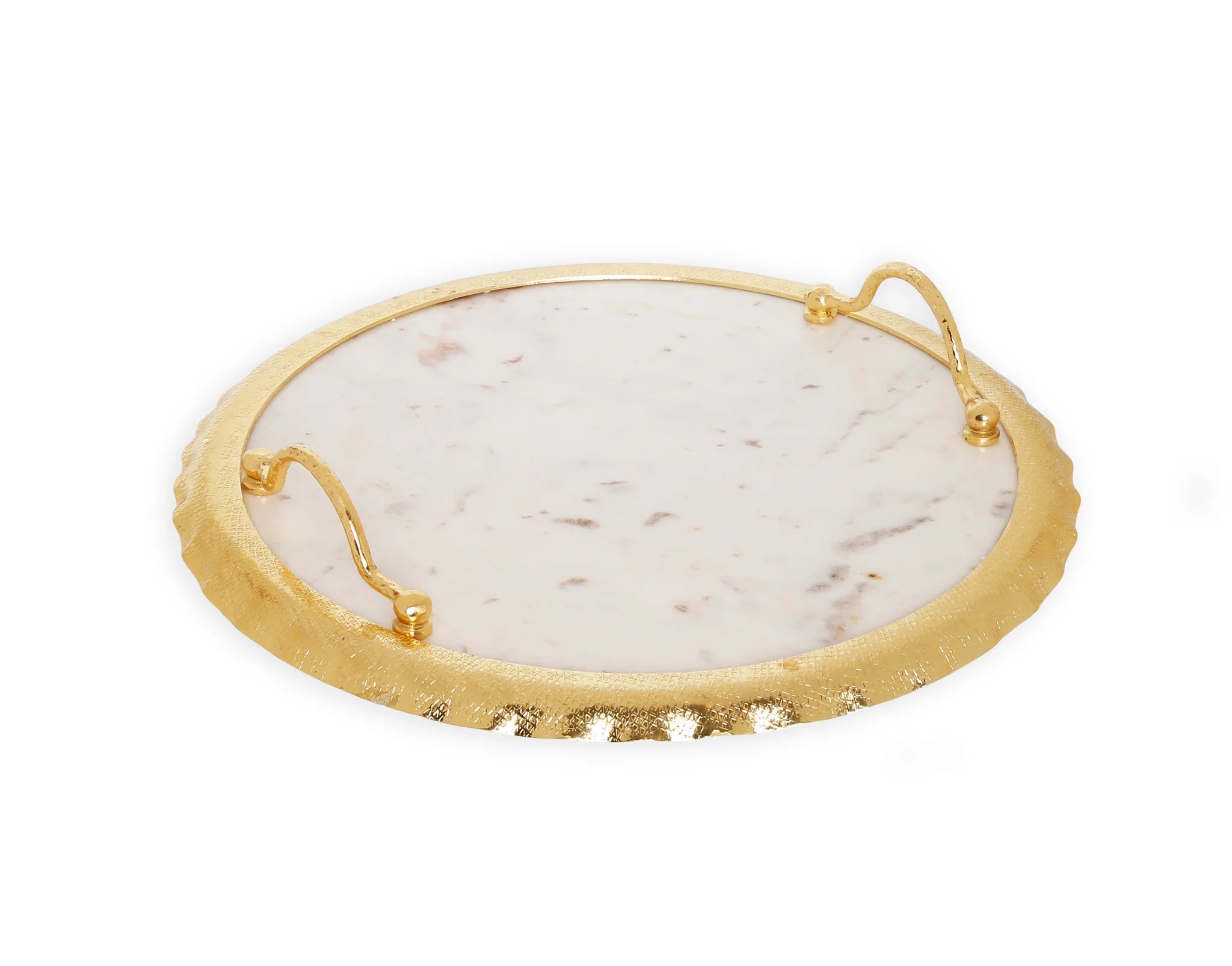 Round Marble Tray Gold Edge and Handles