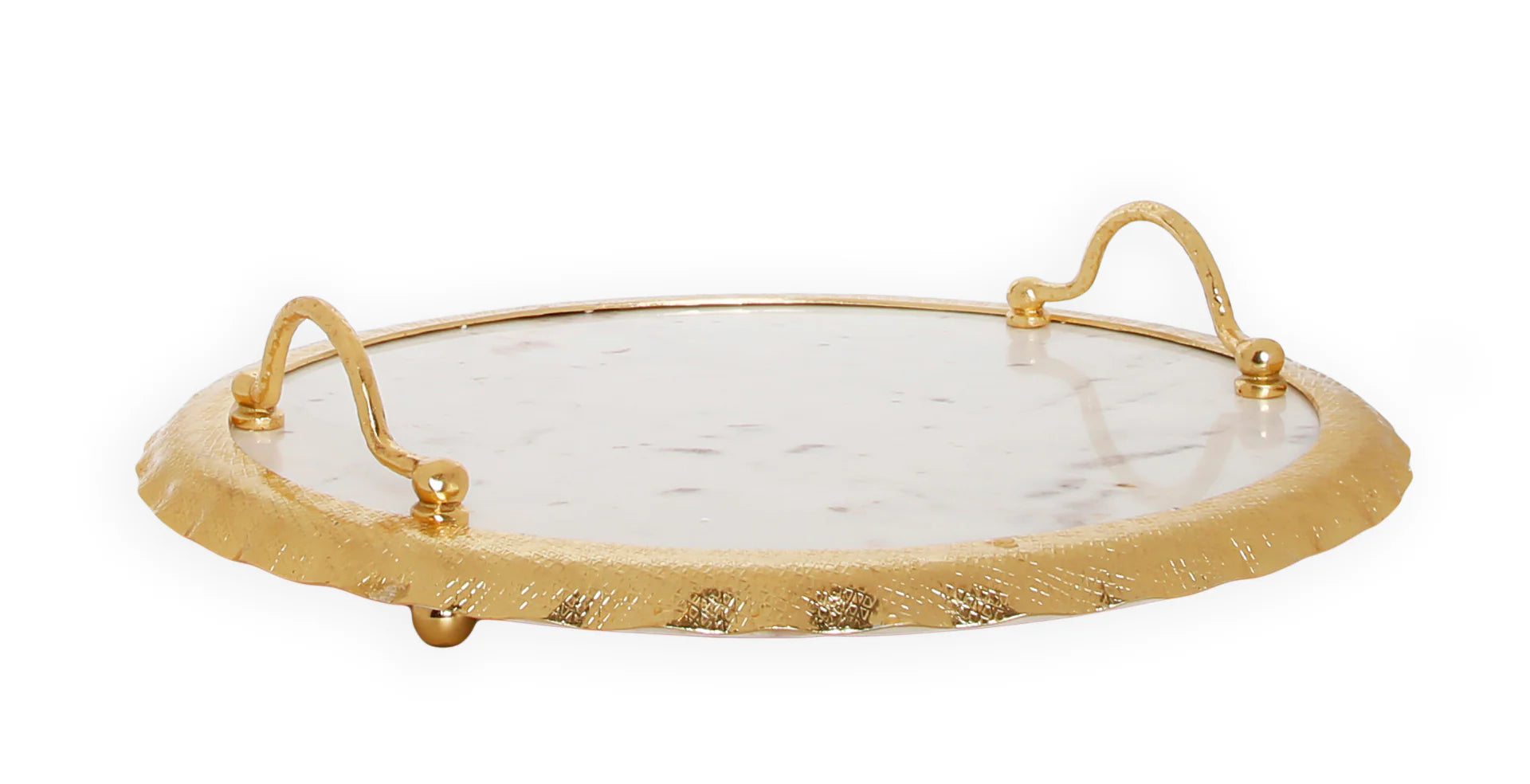 Round Marble Tray Gold Edge and Handles