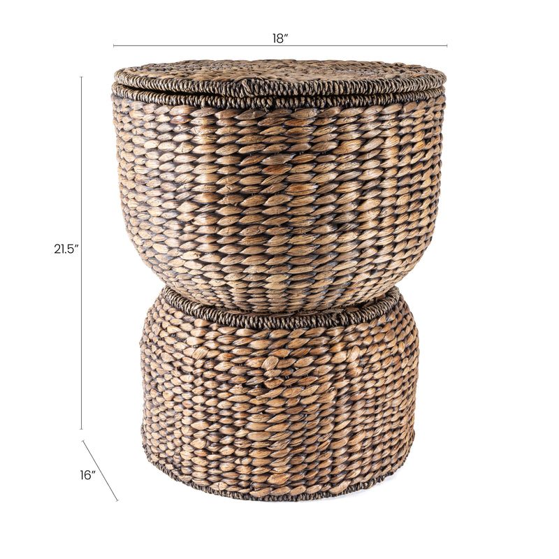 18" Hourglass Handwoven Hyacinth Storage Accent Table with Lid