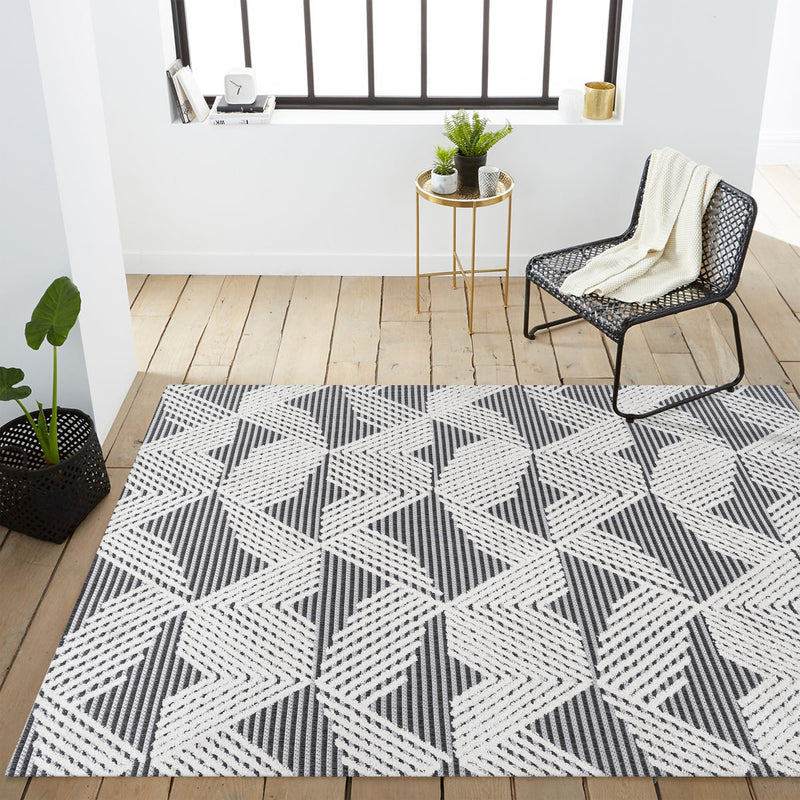 High-Low Pile Art Deco Geometric Indoor/Outdoor Area Rug (2 Colors, 6 Sizes)