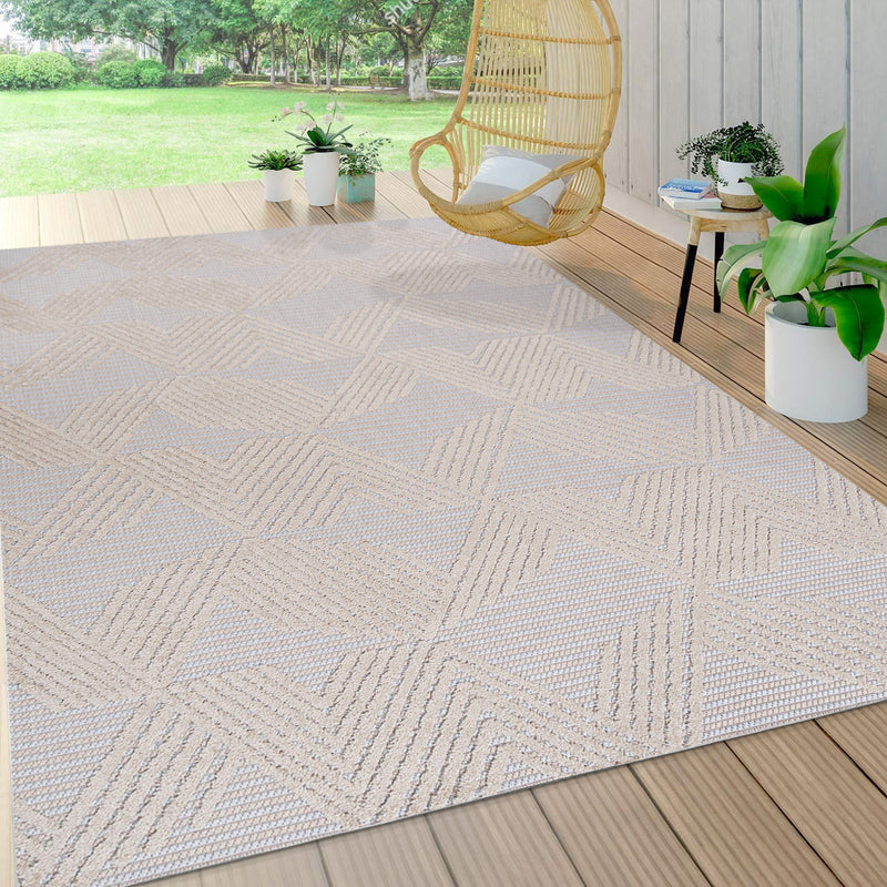 High-Low Pile Art Deco Geometric Indoor/Outdoor Area Rug (2 Colors, 6 Sizes)