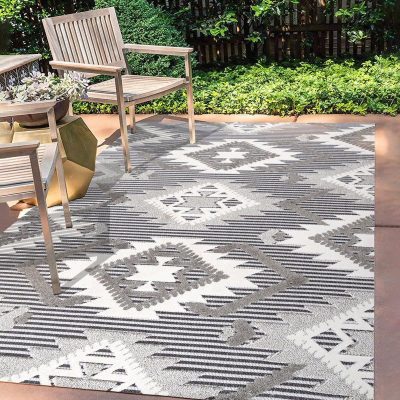 High-Low Pile Neutral Diamond Kilim Indoor/Outdoor Area Rug (3 Colors, 6 Sizes)