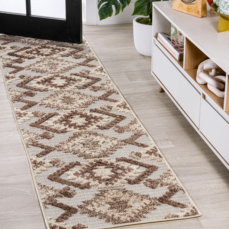 High-Low Pile Neutral Diamond Kilim Indoor/Outdoor Area Rug (3 Colors, 6 Sizes)